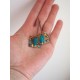 Earrings, pendant, costume, imitation stone, turquoise and brown, crafts