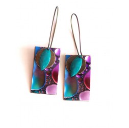 Earrings, pendant, fancy, purple and turquoise abstract, crafts
