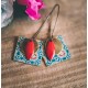 Boucles d'oreilles, pendantes, fantaisie,  esprit Maroc, bleu et rouge, artisanat
