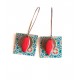 Boucles d'oreilles, pendantes, fantaisie,  esprit Maroc, bleu et rouge, artisanat