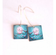 Earrings, pendant, fancy, Magnolias pink and blue, crafts