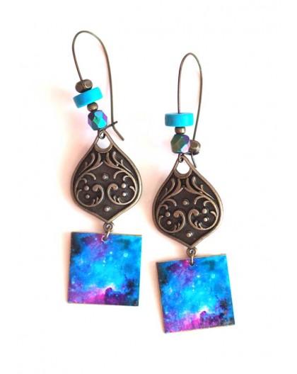 Earrings, pendant, fancy, Blue Universe, galaxy, crafts
