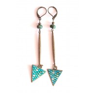 Orecchini, pendente lungo, turchese africano, blu, bronzo, artigianato
