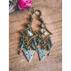 Earrings, pendant, Bohemian, gypsy, turquoise tones, turquoise, bronze