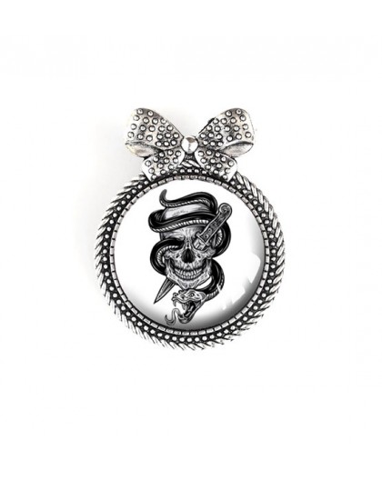 Pin cap, skull, gothic spirit, black and white, silver