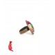 anillo oval cabujón, flamenco, tropical, turquesa y rosa, bronce