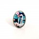 oval cabochon ring, flamingo, tropical, turquoise and pink, bronze