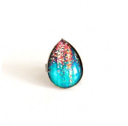 Ring drop cabochon turquoise sequin rose gold, bronze