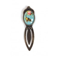 Bookmark cabochon, swallows, retro, blue, bronze