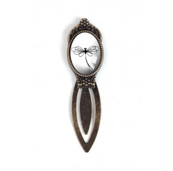 Bookmark cabochon, black and white dragonfly, bronze