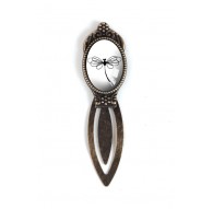Bookmark cabochon, bianco e libellula bianco, bronzo