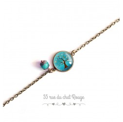 Bracelet fine chain, cabochon, tree of life, turquoise, nature, bronze