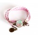 Schnur-Armband Rose Cabochon pastellblau und rosa Blüten, Bronze