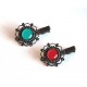 2 Hair clip, cabochon turquoise tones and red, bronze