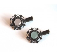 2 HaarBarrettes, Cabochon, grau, dunkelgrau, taupe, Bronze