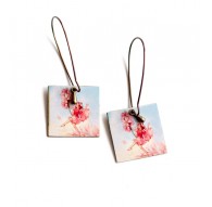 Earrings, pendant, fantasy, fairy fields, pink and soft blue, bronze