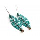 Earrings, long, pendulous, enamelled blue, turquoise, pink or bronze