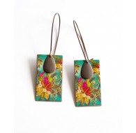 Earrings, pendant, fancy, exotic, tropical, floral, fuchsia and green