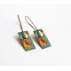 Earrings, pendant, fancy, exotic, tropical, floral, fuchsia and green