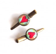 Tiras cabochon gran corazón rojo, verde rojo y azul, bronce