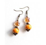 Drop Earring, orange ceramics, Victorian, bronze