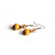 Boucles d'oreilles pendantes, céramique orange, style victorien, bronze