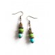 Drop earrings, turquoise and lime green, bronze