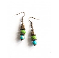 pendientes de la gota, turquesa y verde lima, bronce