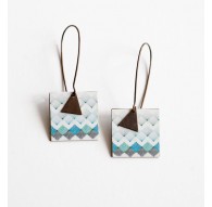 Drop Earring, fantasy, geometric, blue, and black, bronze