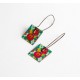 Boucles d'oreilles pendantes, fantaisie, fleurs coquelicots rouge, vert, bronze