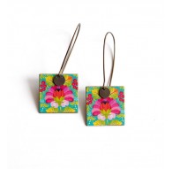 Drop Earring, fantasy, lily flower, zen, fuchsia, bronze