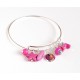 Bracelet Rushes, silver plated, fuchsia pink pearls and cabochon 12 mm