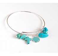 Bracciale Giunture, perle argentate, blu e turchese e cabochon 12 mm
