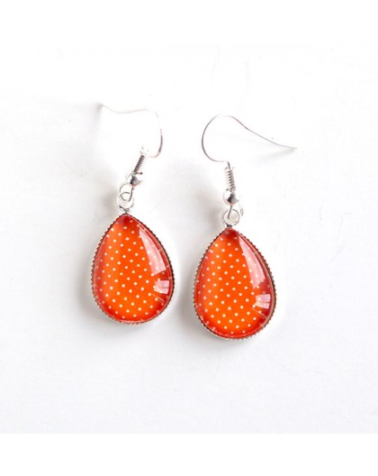 Earrings drops, orange, polka dots, bronze or silver