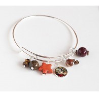 Armbandringen, versilbert, braune Perlen und Cabochon 12 mm