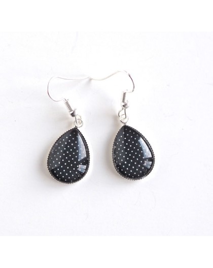 Earrings drops, black, polka dots, bronze or silver