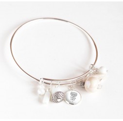 Bracciale Giunture, placcato argento, perle bianche e cabochon 12 mm