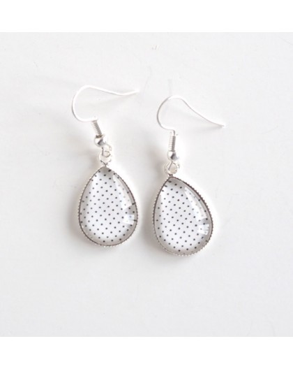 Earrings drops, white, polka dots, bronze or silver
