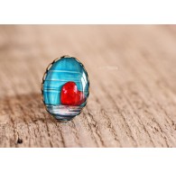 Anello Cabochon Piccolo cuore rosso e blu