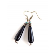 Ohrringe Tropfen, schwarzer Obsidian, Bronze, Stein Schutz