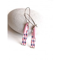Boucles d'oreilles fantaisie, géométrique, rose et bleu, bronze, bijoux pour femme