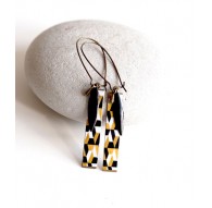 Boucles d'oreilles fantaisie, géométrique, noir et doré, bronze, bijoux pour femme