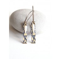 Boucles d'oreilles fantaisie, géométrique, beige et noire, bronze, bijoux pour femme