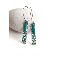 Boucles d'oreilles fantaisie, géométrique, turquoise et doré, bronze, bijoux pour femme