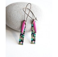 pendientes de fantasía, floral, rosa, azul, negro, bronce, joyería de la mujer