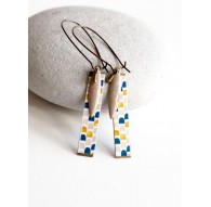 Boucles d'oreilles fantaisie, géométrique, bleu, beige, doré, bronze, bijoux pour femme