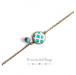 Women's bracelet, fine chain, cabochon Modern light blue flower, Japan