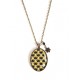 Long Necklace 70 cm, pendant cabochon 30x40 Pattern Japan, black and gold, bronze
