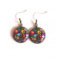 Orecchini cabochon Fiori colorati, folklore in bronzo Schiavo