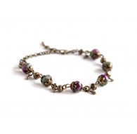 braccialetto di pietra naturale, Ruby on Zoisite, verde, fucsia, bronzo